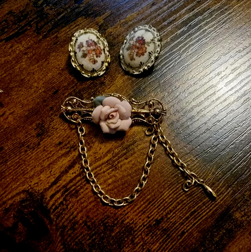 Antique Earrings And Brooch, W.Germany, Sandglass